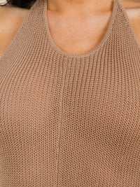 WOMEN'S SLEEVELESS HALTER NECK OPEN BACK KNIT JUMPSUIT