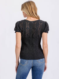 WOMEN'S SHORT SLEEVE SQUARE NECK BUTTON UP SMOCK BLOUSE