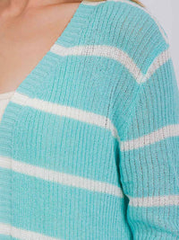 WOMEN'S LONG SLEEVE OPEN COLORBLOCK STRIPES KNIT CARDIGAN
