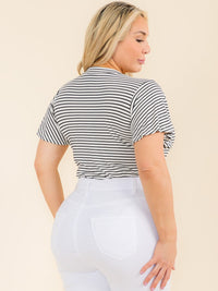 PLUS SIZE SHORT SLEEVE V-NECK STRIPES BODYSUIT