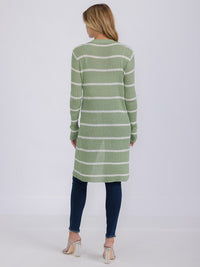 WOMEN'S LONG SLEEVE OPEN COLORBLOCK STRIPES KNIT CARDIGAN
