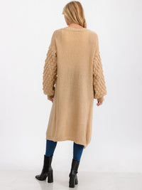 WOMEN'S LONG DETAILED SLEEVE OPEN FRONT POCKETS CARDIGAN