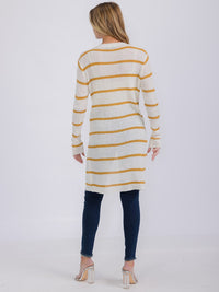 WOMEN'S LONG SLEEVE OPEN COLORBLOCK STRIPES KNIT CARDIGAN