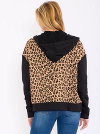 WOMEN'S LONG SLEEVE ZIP UP FRONT POCKETS ANIMAL PRINT HOODED JACKET