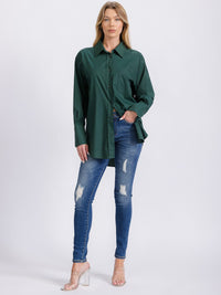 WOMEN'S LONG SLEEVE BUTTON CLOSURE SOLID HIGH-LOW BLOUSE