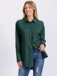 WOMEN'S LONG SLEEVE BUTTON CLOSURE SOLID HIGH-LOW BLOUSE