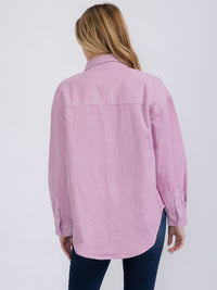 WOMEN'S LONG SLEEVE BUTTON CLOSURE FRONT POCKET CORDUROY TOP