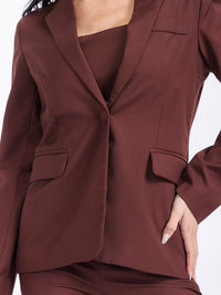 WOMEN'S SLEEVELESS CROP TOP WITH LONG SLEEVE BLAZER & BUTTON CLOSURE PANTS SOLID 3PC. SET