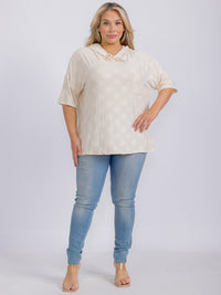 PLUS SIZE SHORT SLEEVE FRONT POCKET HOODED STARS TOP