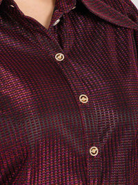 PLUS SIZE 3/4 PUFF SLEEVE BUTTON UP SHIMMER BLOUSE