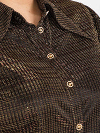 PLUS SIZE 3/4 PUFF SLEEVE BUTTON UP SHIMMER BLOUSE