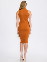 WOMEN'S SLEEVELESS TURTLE NECK BODYCON MIDI DRESS