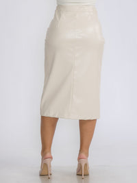 WOMEN'S ZIP UP RUCHED DETAILED PU PLEATHER MIDI SKIRT