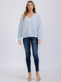 WOMEN'S LONG SLEEVE BUTTON CLOSURE RIBBED CARDIGAN SWEATER