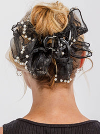 FASHION BLACK PEARL CLAW HAIR CLIPS