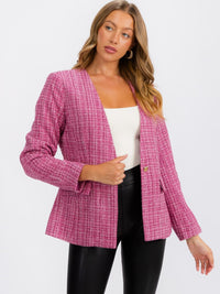 WOMEN'S LONG SLEEVE BUTTON CLOSURE FRONT POCKET BLAZER