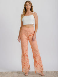 WOMEN'S ZIPPER CLOSURE EYELET DETAILED WIDE LEG PANTS