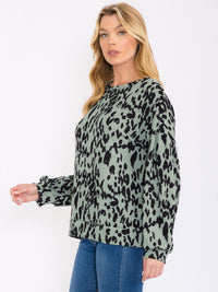 WOMEN'S LONG SLEEVE ANIMAL PRINT BLOUSE TOP