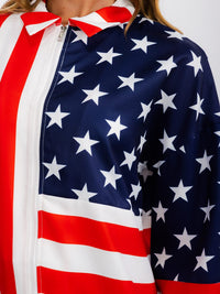 WOMEN'S LONG SLEEVE ZIP UP AMERICA FLAG PRINT LIGHTWEIGHT JACKET