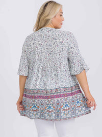 PLUS SIZE LONG SLEEVE FLORAL BOARDER PRINT TUNIC