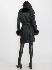 WOMEN'S LONG SLEEVE BUTTON CLOSURE FRONT POCKETS REMOVABLE COLLAR TWEED SEQUINS COAT
