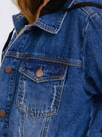 WOMEN'S LONG SLEEVE BUTTON UP REMOVABLE HOODIE DENIM JACKET