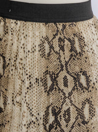 WOMEN'S ELASTIC WAIST SLIT PLEATED ANIMAL PRINT MAXI SKIRT