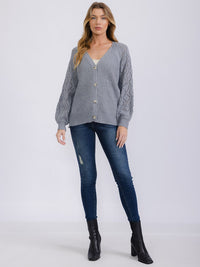 WOMEN'S LONG SLEEVE BUTTON CLOSURE KNIT CARDIGAN SWEATER