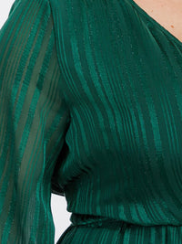 PLUS SIZE LONG SLEEVE SURPLICE SELF TIE SHIMMER MAXI DRESS