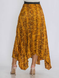 WOMEN'S ELASTIC WAIST SLIT PLEATED ANIMAL PRINT MAXI SKIRT