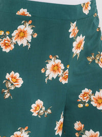 PLUS SIZE ELASTIC WAIST COLORBLOCK FLORAL WIDE LEG BOHO PANTS
