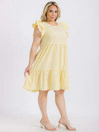 PLUS SIZE RUFFLE SLEEVE TIERED TUNIC PLAID MINI DRESS