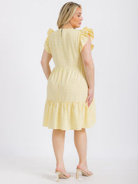 PLUS SIZE RUFFLE SLEEVE TIERED TUNIC PLAID MINI DRESS