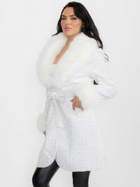 WOMEN'S LONG SLEEVE BUTTON CLOSURE FRONT POCKETS REMOVABLE COLLAR TWEED SEQUINS COAT