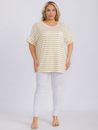 PLUS SIZE SHORT SLEEVE FRONT POCKET STRIPES COLORBLOCK TOP