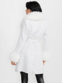 WOMEN'S LONG SLEEVE BUTTON CLOSURE FRONT POCKETS REMOVABLE COLLAR TWEED SEQUINS COAT