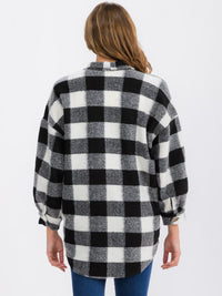 WOMEN'S LONG SLEEVE BUTTON CLOSURE FRONT POCKETS PLAID JACKET