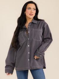 WOMEN'S LONG SLEEVE BUTTON CLOSURE FRONT POCKETS UTILITY JACKET