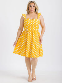 PLUS SIZE SLEEVELESS BUTTON UP POLKA DOTS FIT & FLARE MINI DRESS
