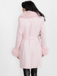 WOMEN'S LONG SLEEVE BUTTON CLOSURE FRONT POCKETS REMOVABLE COLLAR TWEED SEQUINS COAT