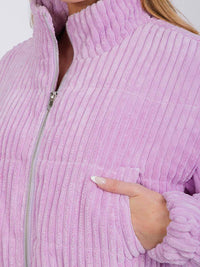 WOMEN'S LONG SLEEVE ZIP UP FRONT POCKETS CORDUROY JACKET
