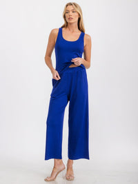 WOMEN'S SLEEVELESS TANK TOP & ELASTIC WAIST PANTS RIBBED 2PC SET