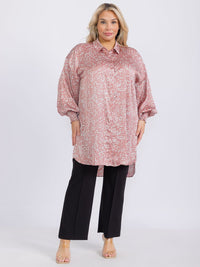 PLUS SIZE LONG SLEEVE BUTTON UP HIGH-LOW ANIMAL PRINT TUNIC MINI DRESS