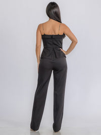 WOMEN'S SLEEVELESS SURPLICE BUTTONS DETAILED WIDE LEG JUMPSUIT