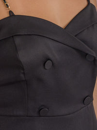 WOMEN'S SLEEVELESS SURPLICE BUTTONS DETAILED WIDE LEG JUMPSUIT