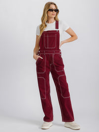 WOMEN'S BUTTON CLOSURE POCKETS WIDE LEG DENIM OVERALL