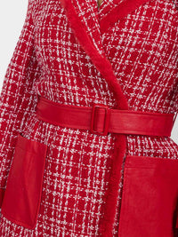 WOMEN'S LONG SLEEVE BUTTON CLOSURE FRONT POCKETS PLAID TWEED COAT