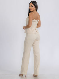 WOMEN'S SLEEVELESS SURPLICE BUTTONS DETAILED WIDE LEG JUMPSUIT