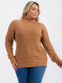 PLUS SIZE LONG SLEEVE TURTLE NECK DETAILED PULLOVER SWEATER
