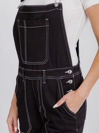 WOMEN'S BUTTON CLOSURE POCKETS WIDE LEG DENIM OVERALL